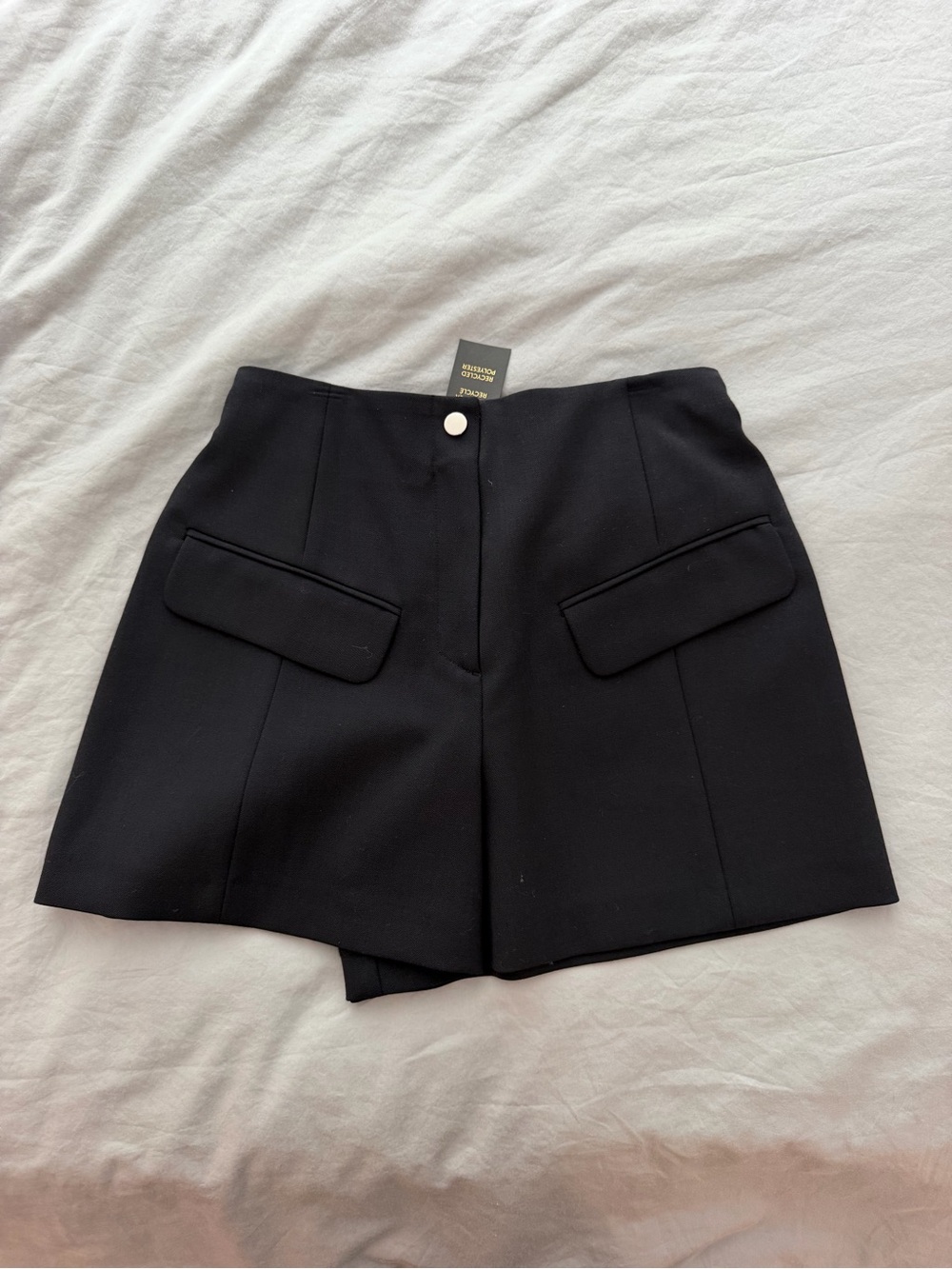 Maje Black High-Rise Tailored Skort with Flap Pockets